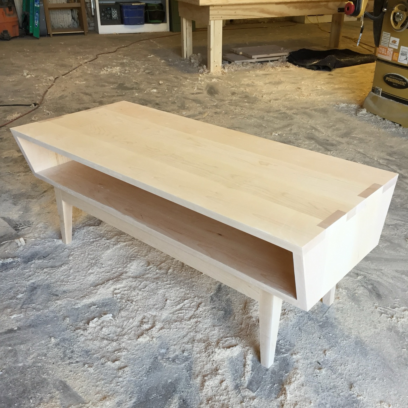 Maple low table and bench, mid-century style