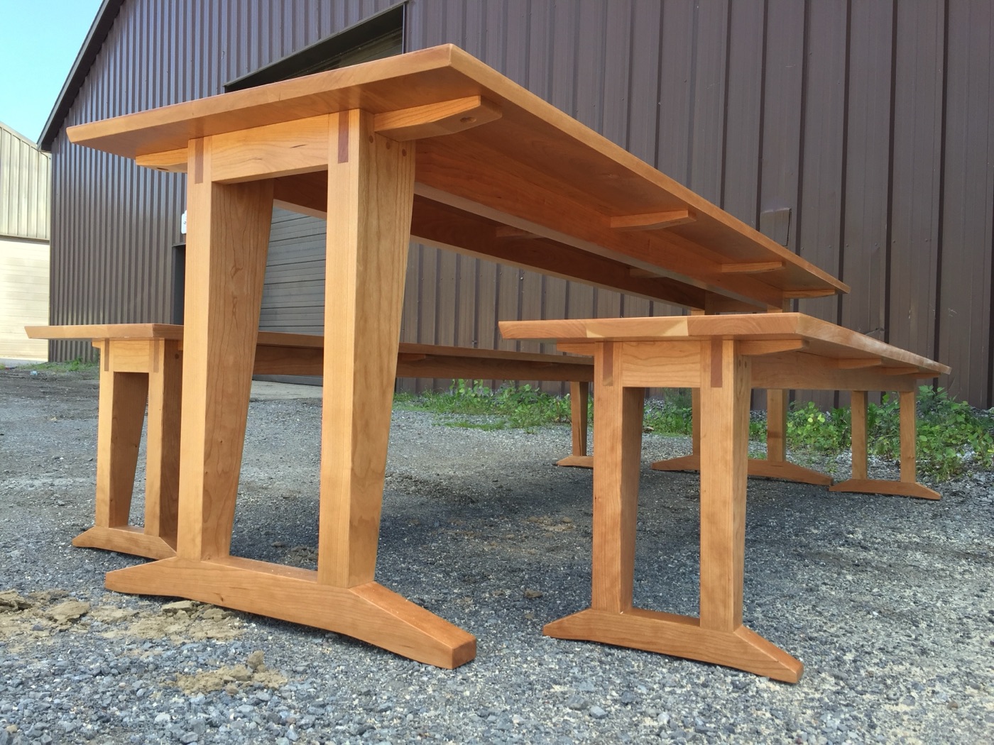 Cherry trestle table set, alternate angle