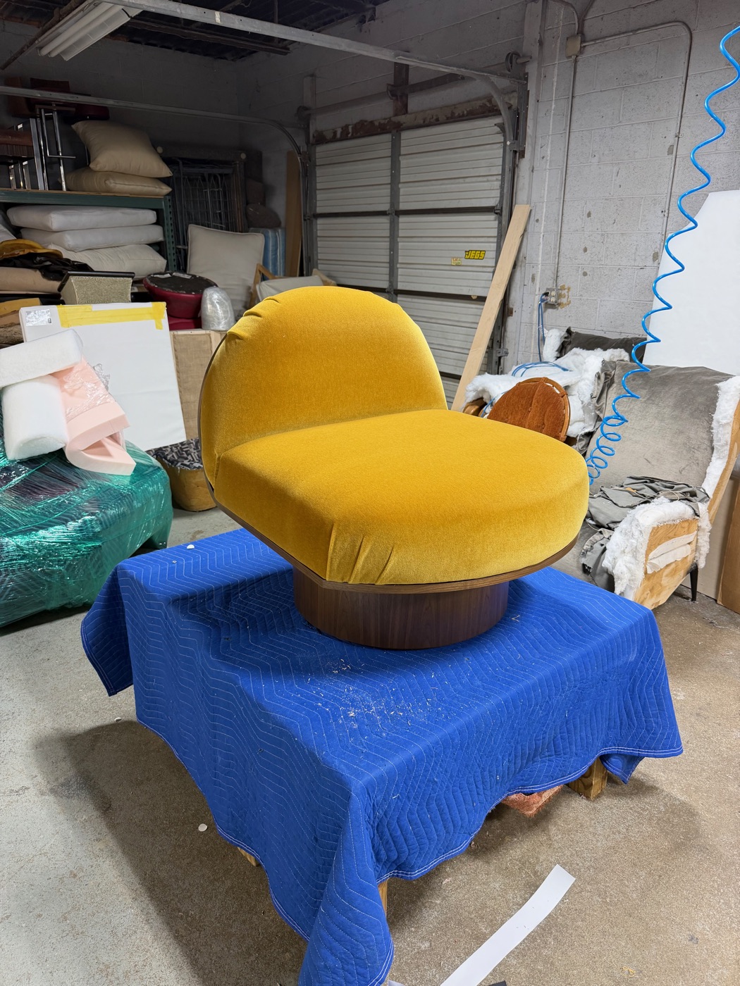 Bentwood swivel chair with velvet upholstery
