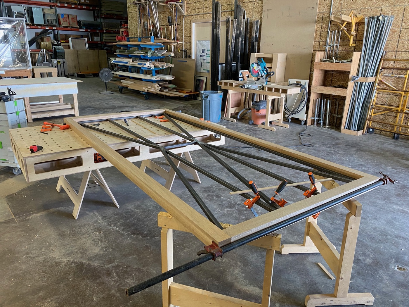 Large tabletop glue-up clamped on shop jig