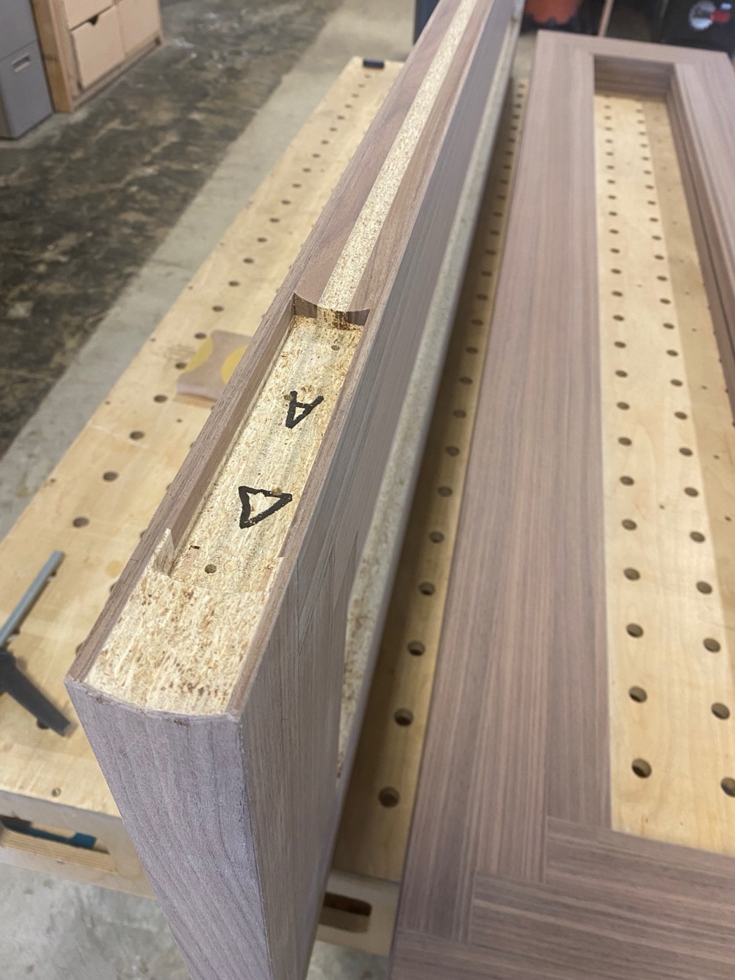 Hand-cut joint detail with layout marks